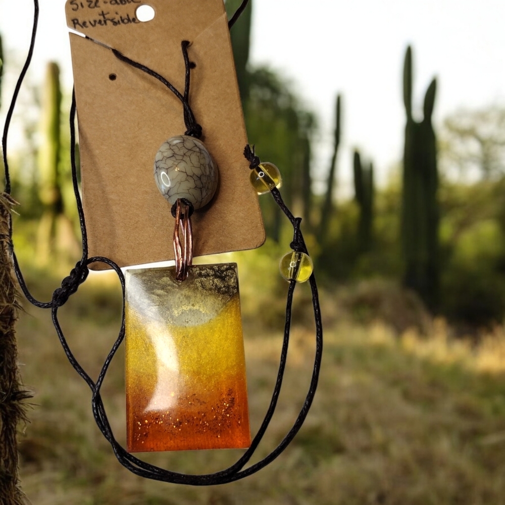 Desert iridescent tiered Glass on Copper bail handmade OOAK reversible Necklace - Picture 1 of 4